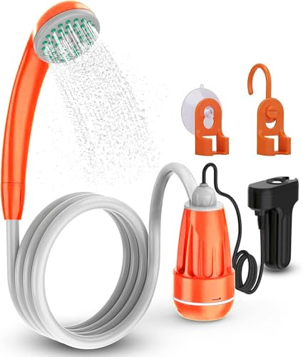 Zooma Campingdusche mit Pumpe, Camping Dusche Outdoor, Gartendusche Dusche Draußen, Portable Dusche mit Tauchpumpe Akku für Camping (Orange 1)