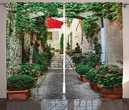 ABAKUHAUS Rustikal Rustikaler Vorhang, Old Street Blumen, Wohnzimmer Universalband Gardinen mit Schlaufen und Haken, 280 x 175 cm, Grün Grau