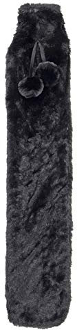 Hodge and Hodge Extra Long Length Hot Water Bottle with Faux Fur Cover & Pom Poms Slim Design for Thermotherapy Muscle Ache Tension Relief Backache Neck Strain Shoulder Pain 72cm - Black
