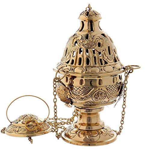 Holyart Weihrauchfässer und -schiffchen: Weihrauchfass aus vergoldetem Messing, 26 cm