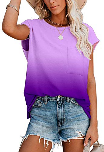 ANCAPELION Damen Casual T-Shirt Kurzarm Sommer Tops Lose Oberteile Rundhals Basic Bluse mit Tasche