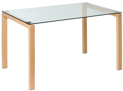 Beliani Mesa de Comedor Moderna con Tablero de Vidrio Templado Madera Clara 130 x 80 cm Transparente Tavira