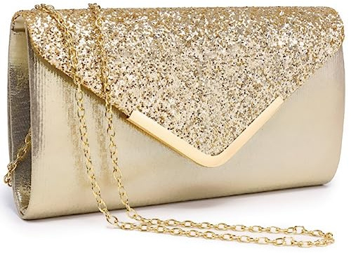 Dasein Women Evening Bags Formal Clutch Purses for Wedding Party Prom Handbags with Shoulder Strap and Glitter Flap