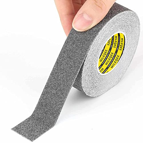 MILEQEE Anti Slip Tape, 1in x 16.4ft Non Skid Frosted Tape for Stairs,Hardwood Floor,Indoor and Outdoor Stair Steps Treads, Non Slip Traction Strip, Safety Walk Waterproof, Prevent Slipping,Grey