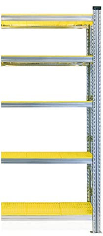 Z-Modul Lagerregal verzinkt, Ablage aus PVC, Höhe 250 cm, Breite 150 cm, Tiefe 60 cm, mit 5 Böden, Tragkraft je 150 kg.