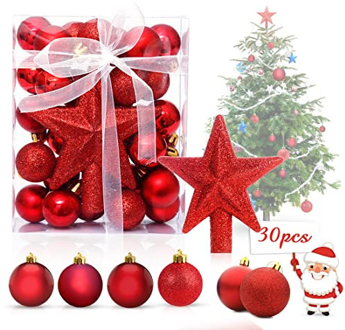 O-Kinee Weihnachtskugeln Rot, 30 pcs Mini Weihnachtsdeko Kugeln Set, Christbaumkugeln Rot, Kugeln Weihnachtsdeko, Weihnachtskugeln Ornamente, Kugeln Weihnachtsdeko, 3CM