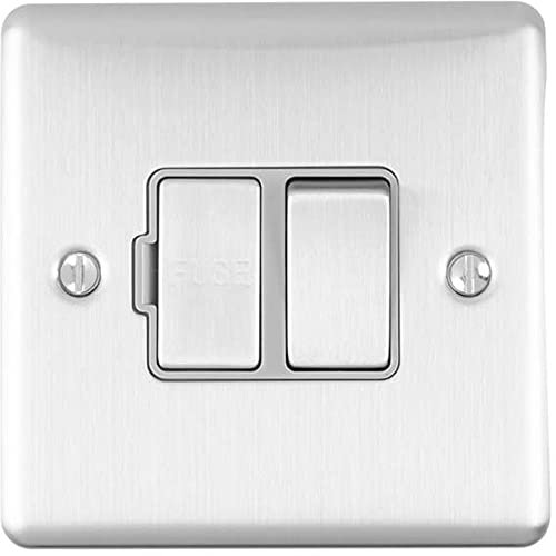 Fusible à interrupteur DP 13 A – Acier satiné et gris – Isolation secteur 240 V – Plaque murale décorative pour cuisine/intérieur – Four/cuisinière/plaque de cuisson – Interrupteur marche/arrêt