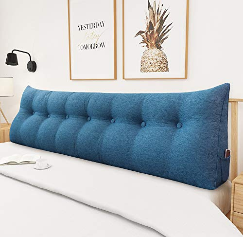 Johnear Rückenkissen als Bettkopfteil Rückenkissen Bett Dreieckiges Lesekissen Rückenlehnkissen Lendenkissen Bücherkissen Kopfenden Stützkissen für Bett Sofa (Blau, 200×20×50cm)