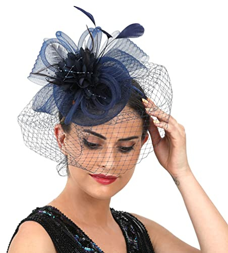 OSALADI Fascinator Hut Tea Party Hut mit Schleier Mesh Gesicht Schleier Faszinator Haarclip für Frauen Schwarz