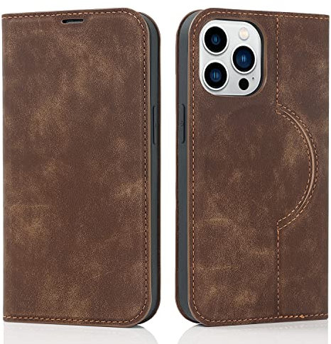 QLTYPRI Hülle für iPhone 13 Pro Kompatibel mit MagSafe, Ledertasche Handyhülle [RFID Schutz] Flip Case mit Kartenhalter Ständer Magnet Klapphülle für iPhone 13 Pro - Braun