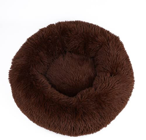 Zoomlie Plüsch-Donut-Haustierbett, warmes Hundehütte, Welpensofa mit weichem Kissen, rundes Höhlenbett, Haustier-Katzenbett, rutschfest, waschbar (S (40 x 40 cm), Kaffee)
