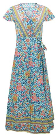 ERFMFKL Vestito floreale lungo del fiore della boemia del manicotto delle signore del vestito da partito delle donne, En8, XL