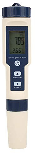 Akozon PH Meter Digital 5 in 1 PH/Salzgehalt/Temp/TDS/EC PH Messgerät Wasser Salzgehalt Messgerät Aquarium TDS Messgerät für Trinkwasser PH Wert Messgerät Pool Mikrosiemens Messgerät Detektor