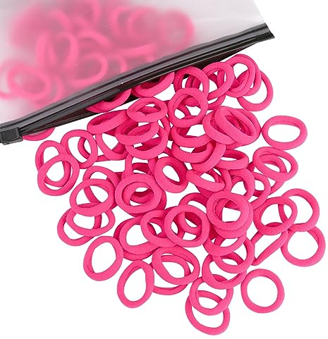 100 st babyhårband, bomullshår för flickor och barn, flera små sömlösa hårband, elastiska hästsvanshållare, barn, småbarn, hårknytning för småbarn (chockrosa)