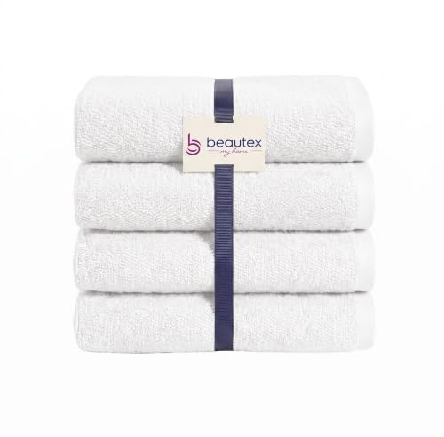 BEAUTEX Gästehandtücher 4er Set 30x50 Weiss 550 g/m² | Ideal für Familie und Bad, 100 % europäische Baumwolle, Oeko-Tex, weich, saugstark und langlebig.