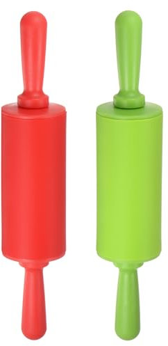 sourcing map Silicone Rolling Pins for Baking 9 Inch Non Stick Rolling Pin Small Roller Playdough Rolling Pins for Dough Pizza Pastry Fondant Kitchen, Red & Green