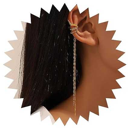 Yheakne Boho Elfen Kettenmanschette Quasten Ohrringe Gold Vintage Fee Clip On Lange Quastenkette Nicht Gepierct Knorpel Schmuck Für Frauen (Links)