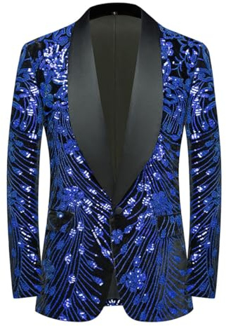 CARFFIV Men's Sequins Velvet Stage Party Prom Wedding Dinner Symmetry Suit Jacket Blazer