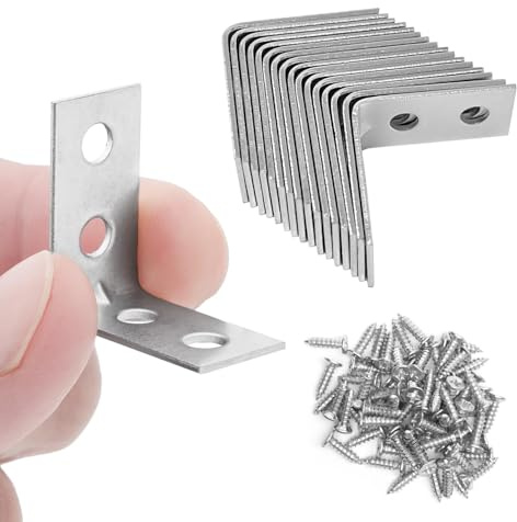 32 Pcs Corner Brackets for Wood with Screws - Galvanised L Shaped Brackets for Fixing and Repairing Small Shelves, Windows, and Cabinets | 25mm x 25mm