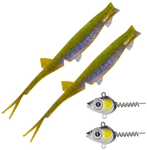 Senshu Pelaga Shad + Head Set - Vertikalköder für Großfisch - Realistisches Design, Natürliches Schwimmverhalten - Inkl. Jigkopf mit 3D-Augen