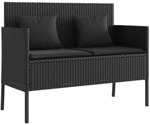 vidaXL Gartenbank mit Kissen Schwarz Poly Rattan
