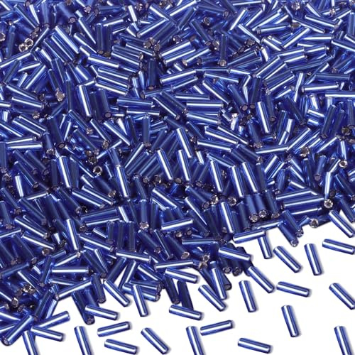 Gkelaly 4000 Stück Dunkelblau Röhrenperlen 2x7mm Rocailles Perlen für Armbänder, Gerade Lange Tube Glasperlen Kleine Bastelperlen für DIY Halskette Ohrring Handwerk