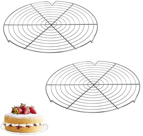 GANILITY Rejilla Redonda para Tartas, 2 Rejillas de Enfriamiento de Metal, Diámetro de 30 cm, Uniforme de Pastelería, Apta para Olla, Horno y Freidora, Tartas de Acero Inoxidable para Enfriar
