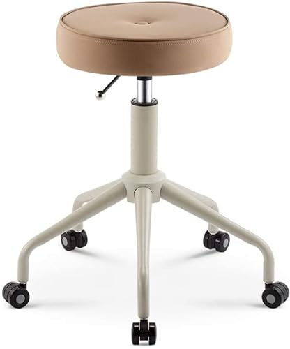 Drehhocker Rollhocker Hocker auf Rädern Robuster Schönheitshocker Salon-Drehstuhl Runder Hocker Friseurstuhl Flaschenzug Arbeitshocker Nagelhocker Make-up Friseursalon (Farbe: Beige, Größe: