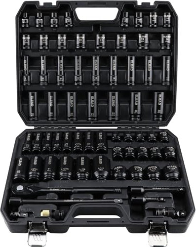 ELEAD 67 Piece 1/2 Drive Deep Impact Socket Set: Standard SAE (3/8-1-1/4) & Metric (8-24 mm), Including 3 , 5, 10 Extension Bar, Universal Joint, Ratchet Handle and Adapter