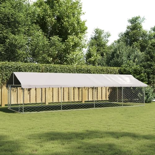 IKAYAA Freilaufgehege Hühner 600 x 200 x 150 cm Hühnerstall Verzinkter Stahl Hühnergehege Freilauf Groß mit Sonnenschutzdach und Tür für Haustierkäfig Hühnerkäfig Vogelkäfig