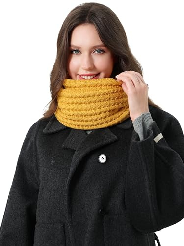 DonDon Schal Damen Winter Winterschal Strickschal Loop Schal Schlauchschal - Ockergelb