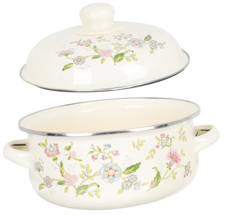 OFFSCH Marmite à Fond Plat 1,1l Petite Taille Matériau Revêtu Chauffage Uniforme Cuisson Traditionnelle Chinoise Soupe Marmite Double Poignée Usage Quotidien
