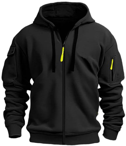 MEDUOLA Sweat à Capuche Noir Homme Veste Polaire Sweat Manches Longues Pull Homme Couleur Unie Veste Mi Saision Automne Hiver Hoodie (A12-noir,XL)