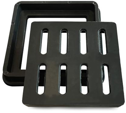 NATOTELA Heavy Duty Garden Drain Grate& Frame GRP 300x300mm Outdoor Square Storm Drain Cover 12, Yard Drainage, Surface Water Sewer Grating and Base for Garden Pavement Grass Catch Basin