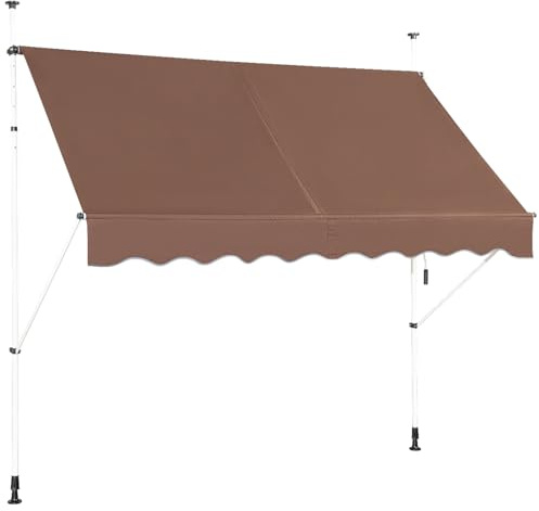 COSTWAY Klämmarkis, 250 cm bred, balkongmarkis utan borrning, UV-beständig, höjdjusterbar, vattenavvisande, markis med handvev, solmarkis, solskydd för balkong (Brun)