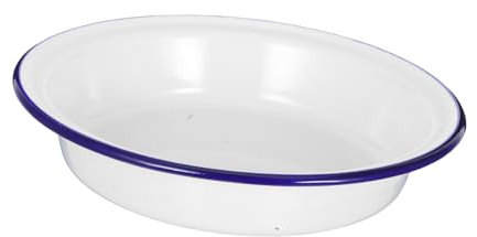 Ciieeo Plat de Service Rond Vintage Grande Assiette à Fruits Blanche Plateau de Service pour Dinde Émail Classique avec Bordure Bleue Utilisation Polyvalente pour Fruits et Pâtisseries