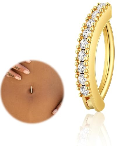 FAYAHAR 14G Piercing Nombril Acier Chirurgical, Or Piercing Nombril Anneau pour Femmes, Piercings de Ventre Pavé de Zirconium, Or Bijoux pour Ventre Piercings