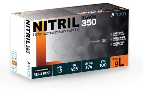 ALTRUAN Guanti in nitrile 100/1000 pezzi, blu/nero, nitrile 350, usa e getta, guanti monouso, senza polvere, senza lattice, taglia S - XL (nero, L, scatola)