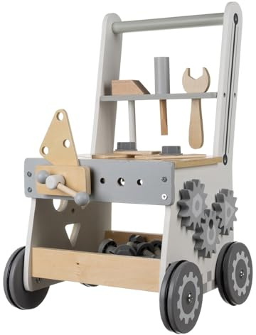 Banco da lavoro per bambini in legno 3 in 1 – officina con attrezzi e stoccaggio, carrello scorrevole con ruote silenziose, gioco di smistamento e morsa – dai 3 anni in su, bordi arrotondati, set di