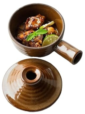 Cacerola Hierro Fundido Cazuela de estofado cerámica gruesa for microondas, olla pequeña for el hogar, Claypot, gachas arroz, sopa alta temperatura con tapa