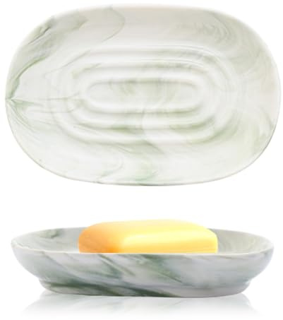 DIFLAX Portasapone Ceramica, Antiscivolo Portasaponetta in Marmo, Portasapone da Lavandino, Porta Saponetta Solida da Bagno, Piattino Portasapone per Doccia e Cucina (Verde)