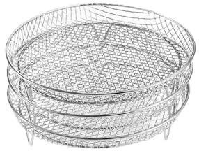 Rejilla for freidora de aire (juego de 3), rejilla deshidratadora apilable multicapa de acero inoxidable, cesta vaporera for horno y accesorios for freidora de aire(Round)