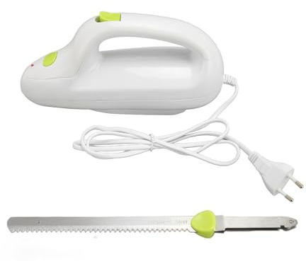 Qudinip Coltello Elettrico da Intaglio, Doppie Lame in Acciaio Inossidabile con Lame Seghettate Alternative per Carne Pane Verdure Frutta, Design Leggero Facile da Pulire