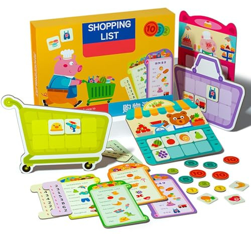 Gioco di apprendimento prescolare – Mini set da gioco per carrello della spesa, schede di memoria abbinate, kit per sviluppare abilità cognitive, attività di apprendimento pratica, collezione di