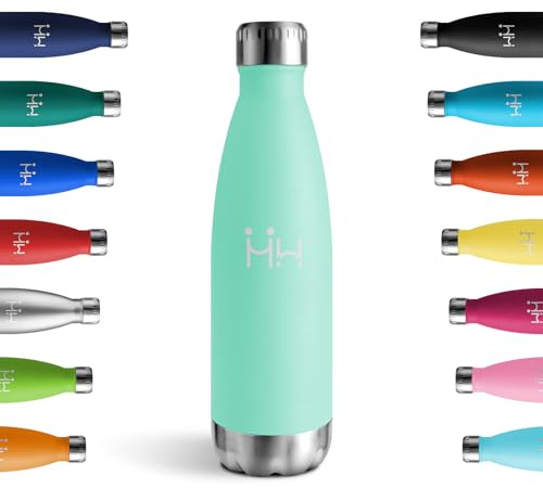 Cantimplora Termica 500ml, Botella Termica sin BPA, Botella de Agua Acero Inoxidable, Termo Agua para Colegio, Oficina, Senderismo