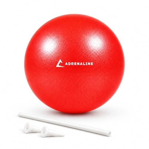 Adrenaline Palla Pilates in PVC Ø 25 cm, Rossa, per Yoga, Equilibrio, Postura e Riabilitazione, con Cannuccia e 2 Tappini, 1 pz