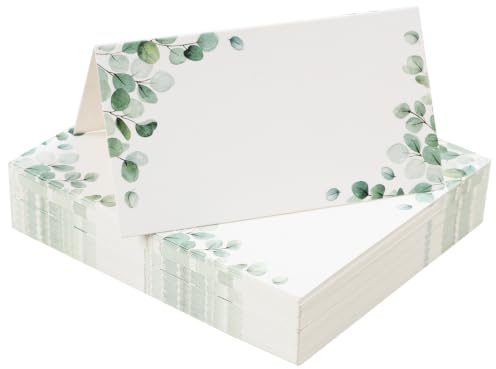 60 Pieces Marque-Places – 10x9cm Cartes de Table à Écrire Soi-Même – Élégantes Cartes de Nom pour Mariage, Anniversaire, Baptême, Communion – Design Vert avec Pliage