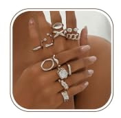 Papvera 12PCS Sliver Chunky Rings for Women,Boho Stacking Thick Open Rings | Silver Plated Irregular Knuckle Rings Set Adjustable Thumb Ring Finger Mid Ring Jewelry Gifts for Women