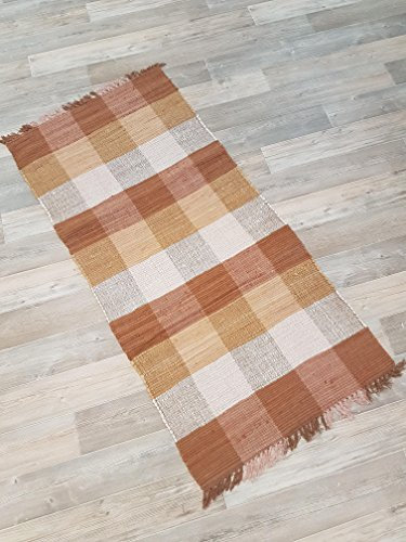 Kottig Fleckerlteppich Handweb Fleckerl Teppich ULM 70x140 cm 100% Baumwolle Karo braun