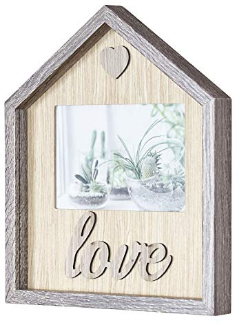 levandeo Bilderrahmen 22x26cm Haus MDF-Holz Braun Fotorahmen Bild 10x15cm Love Herz Deko Wanddeo